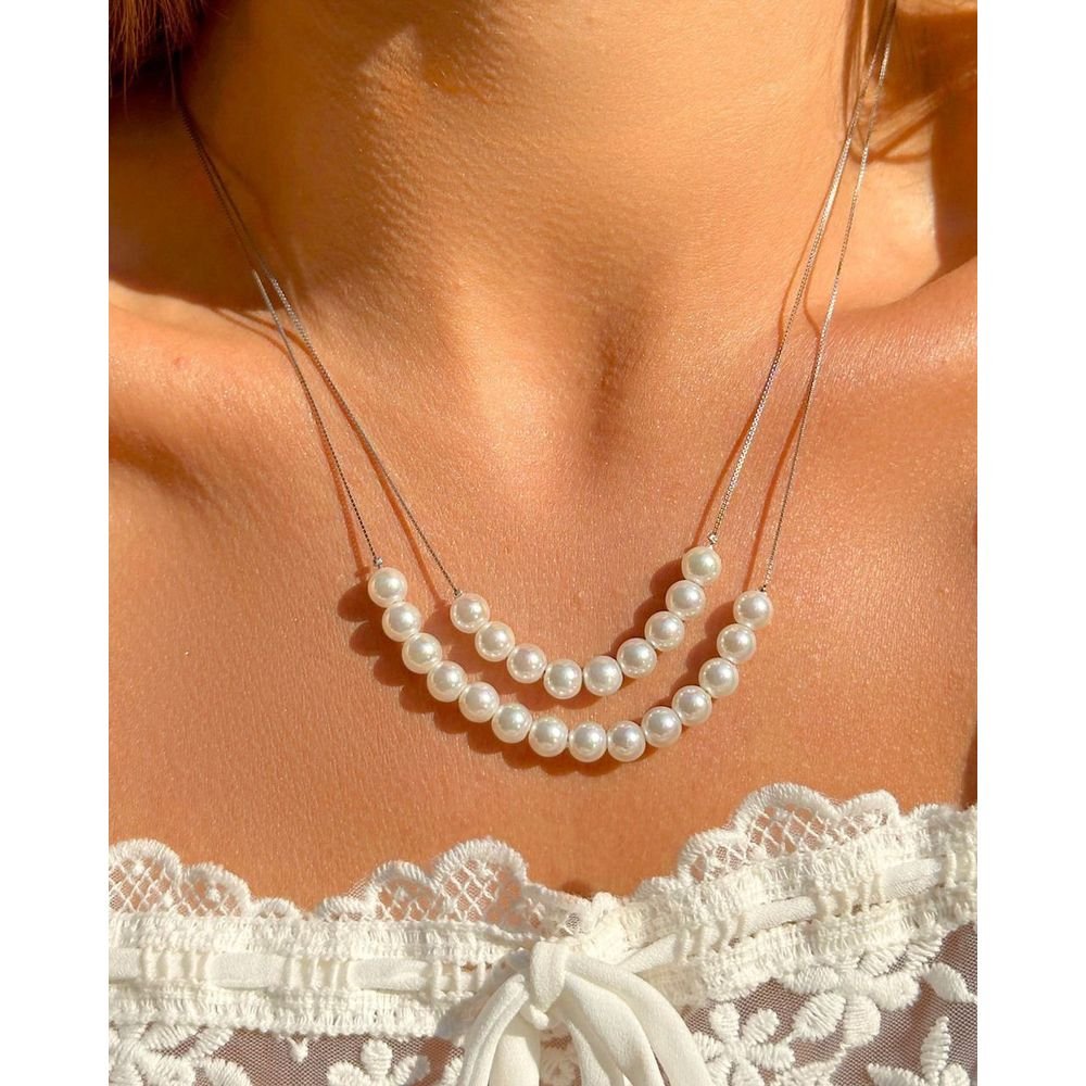 Colar Duplo em Pérolas Shell Joia em Prata 925 Prata 2