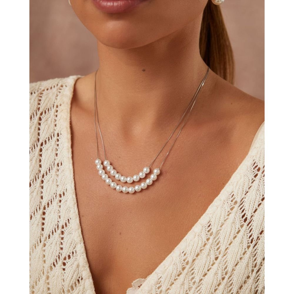 Colar Duplo em Pérolas Shell Joia em Prata 925 Prata 3