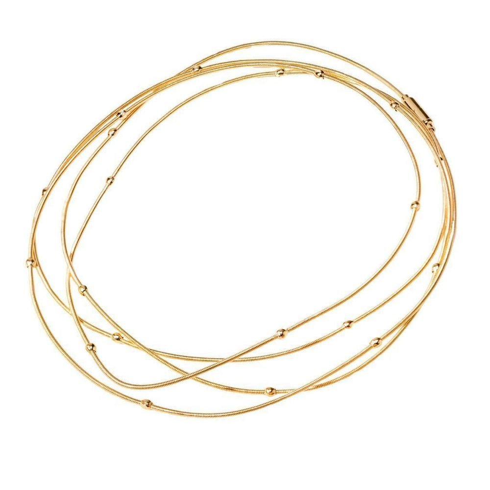 Pulseira Colar Corda Violão com Bolinhas Semijoia Banho Ouro Dourado 1
