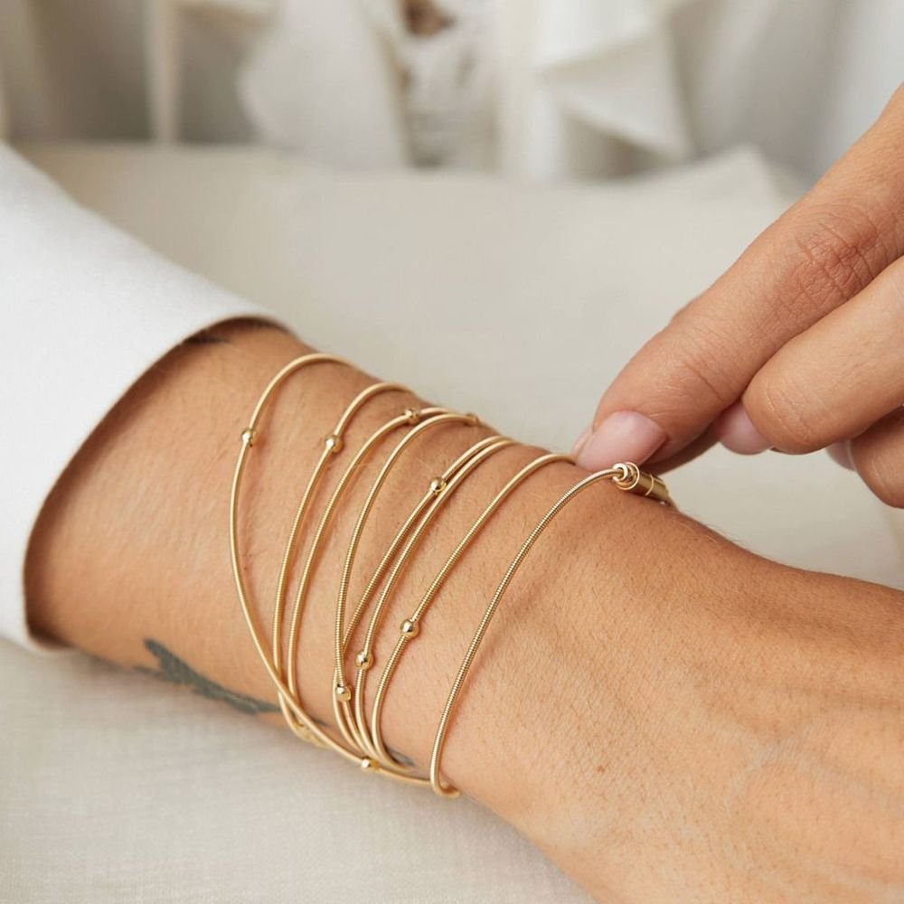 Pulseira Colar Corda Violão com Bolinhas Semijoia Banho Ouro Dourado 2