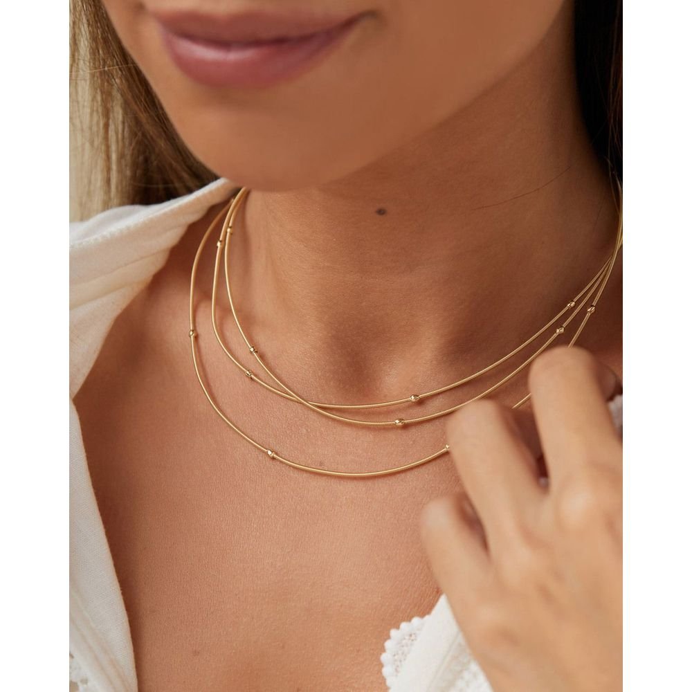 Pulseira Colar Corda Violão com Bolinhas Semijoia Banho Ouro Dourado 3