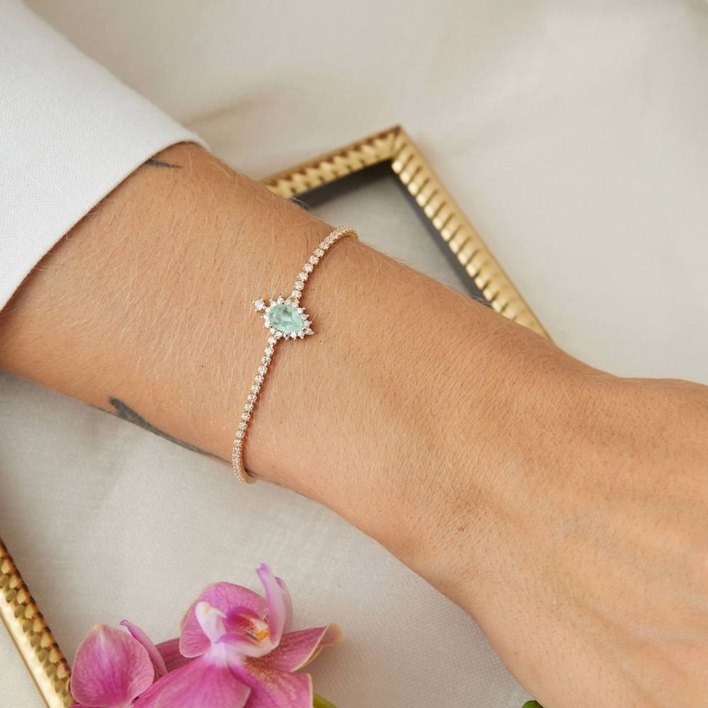 Pulseira Riviera Fusion Esmeralda Colombiana Zircônias Semijoia Dourado 2