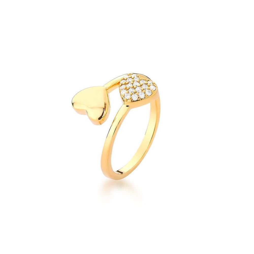 Anel Ajustável Coração Liso E Zircônias Semijoia Banho Ouro Dourado 1