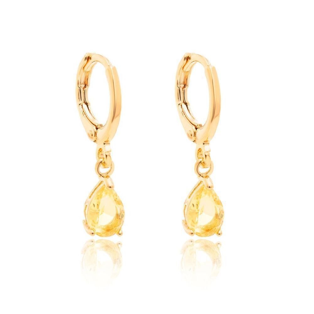 Brinco Argola Pingente Gota Amarela Semijoia