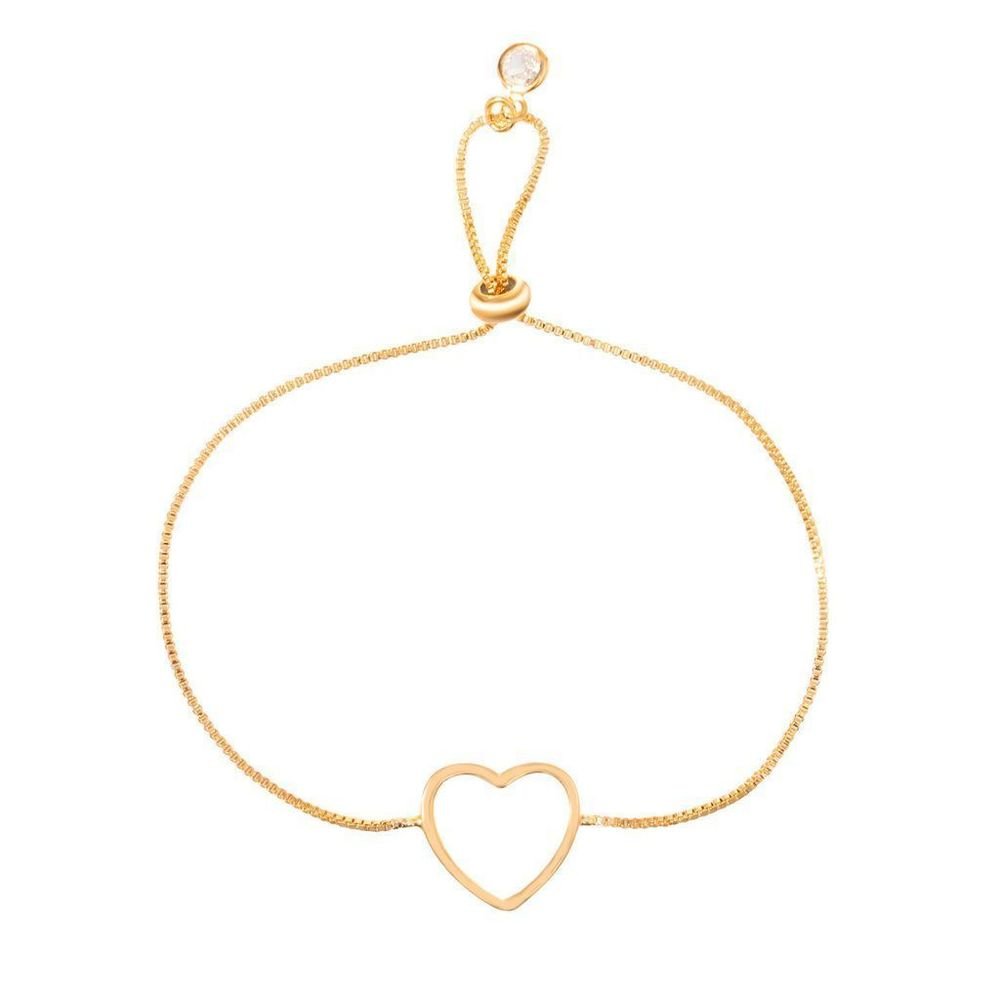 Pulseira Ajustável Coração Vazado Semijoia Banho Ouro
