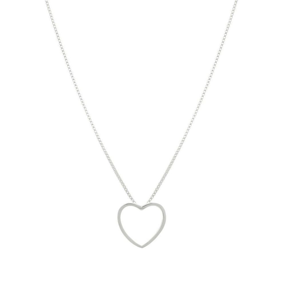 Colar Com Pingente Coração Vazado Semijoia Banho Rodio