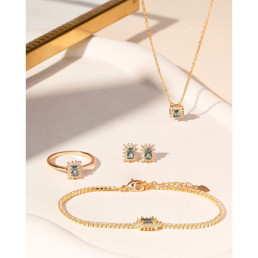 Conjunto Colar e Brinco Cristal Topázio London Blue Semijoia Dourado 6