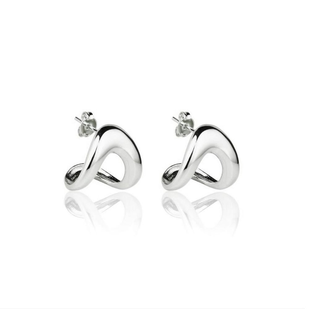 Brinco Liso Orgânico Meia Argola Dupla Semijoia Rodio