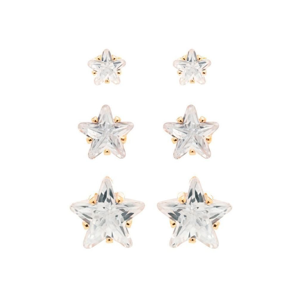 Trio De Brincos Zircônias Cristal Gota Semijoia