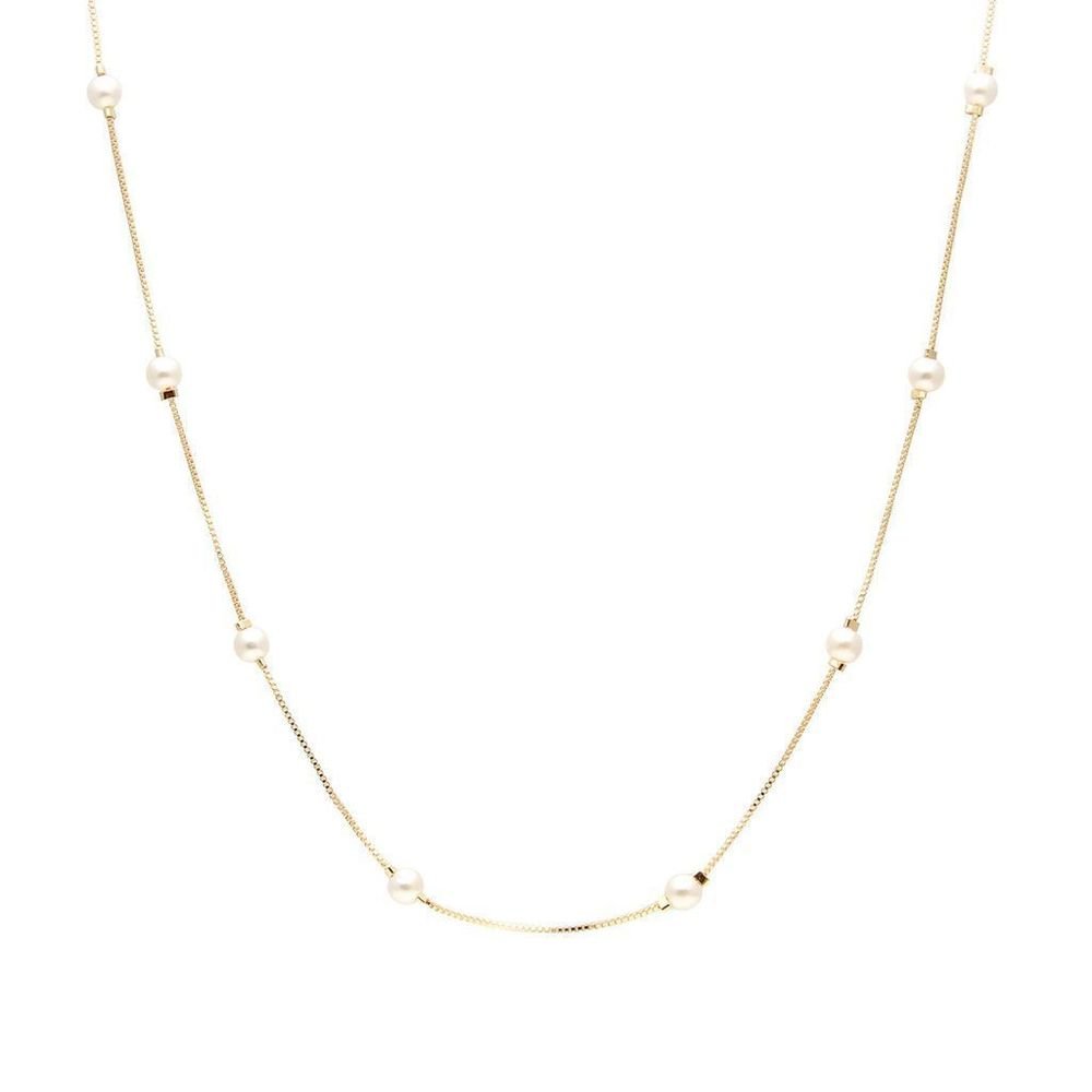 Colar Pérolas Espaçadas 60 Cm Semijoia Banhada A Ouro Dourado 2