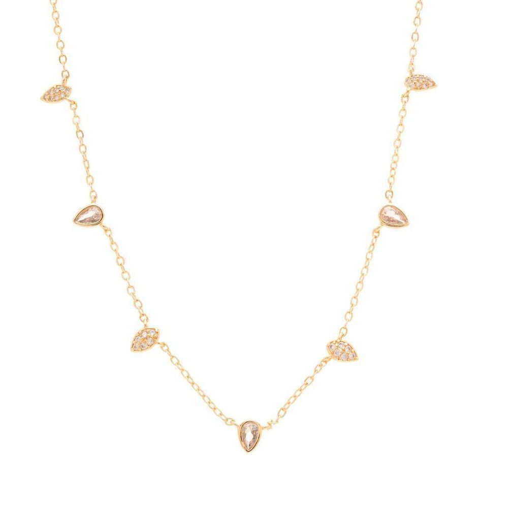 Colar Gotinhas em Zircônias Semijoia Banho Ouro
