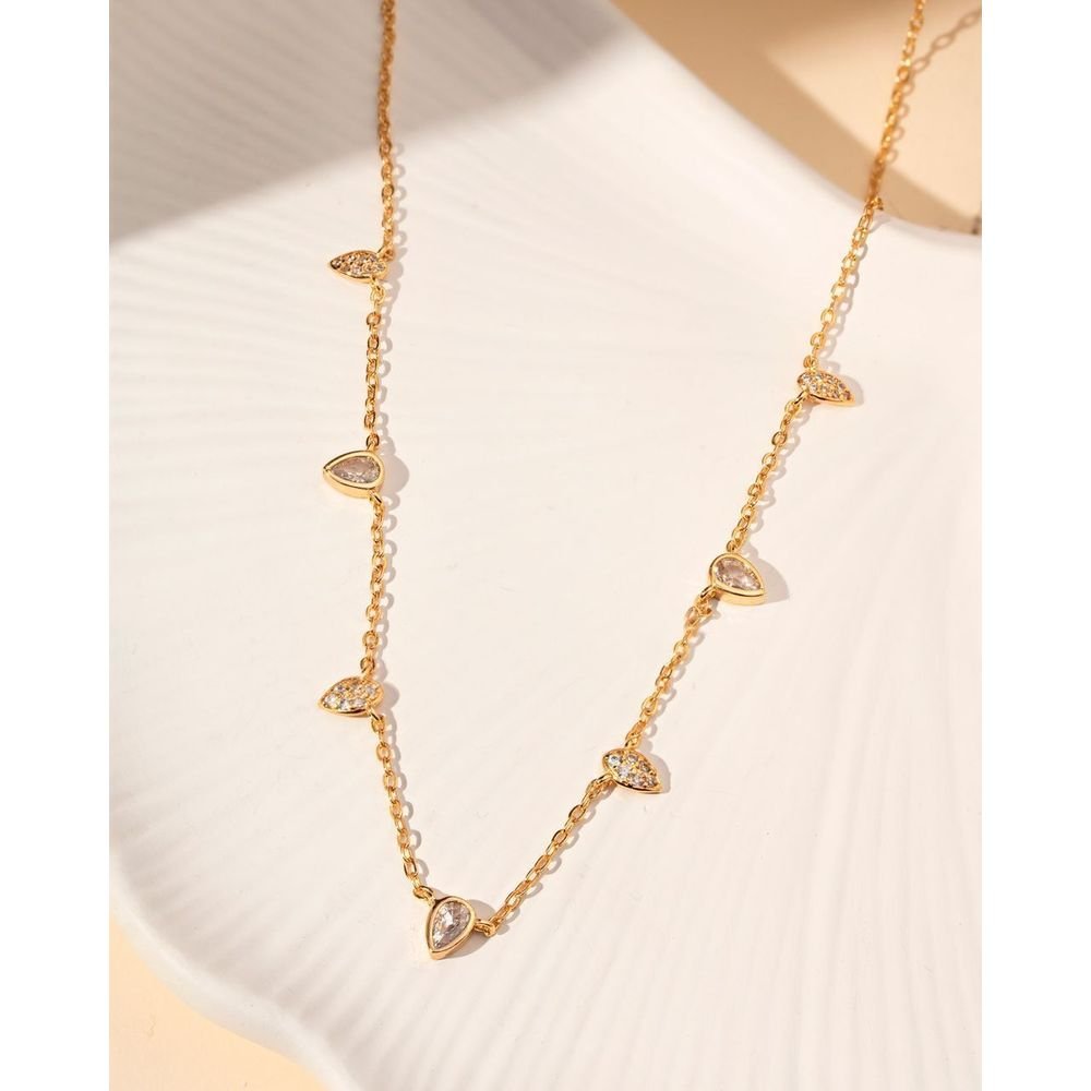 Colar Gotinhas em Zircônias Semijoia Banho Ouro Dourado 4