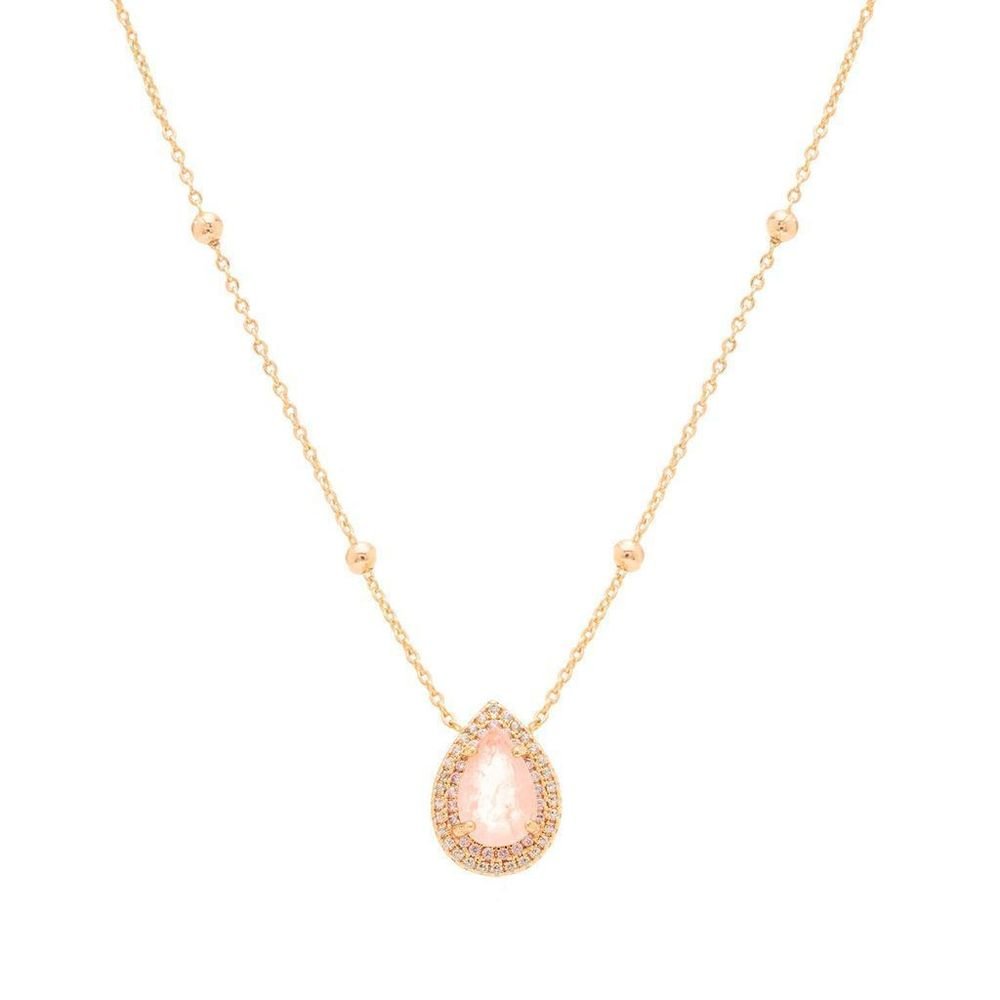Colar Gota Fusion Morganita Rosa com Zircônias Semijoia