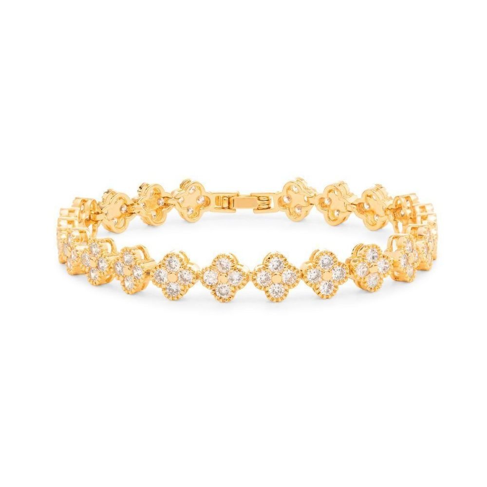 Pulseira Maleável Trevos Com Zircônias Semijoia Banho Ouro