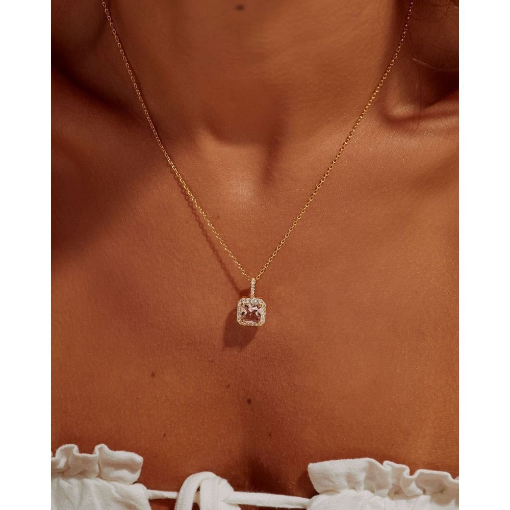 Colar Pingente Quadrado Cristal Rodolita Semijoia Dourado 3