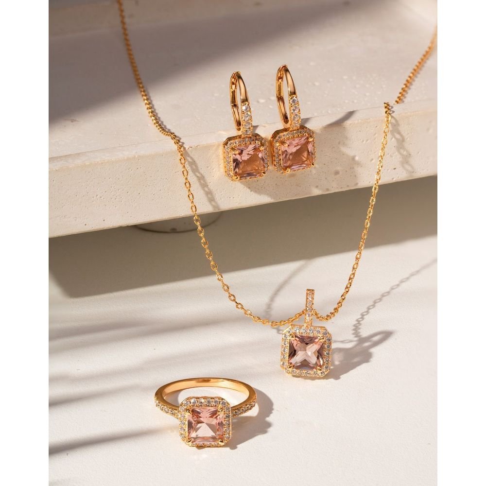 Colar Pingente Quadrado Cristal Rodolita Semijoia Dourado 6
