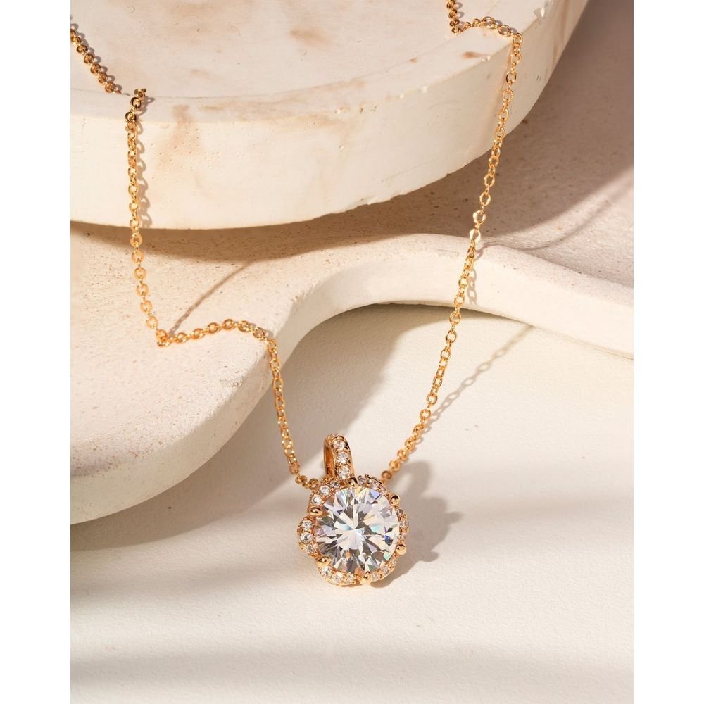 Colar Pingente Roseta de Zircônia Semijoia Dourado 3