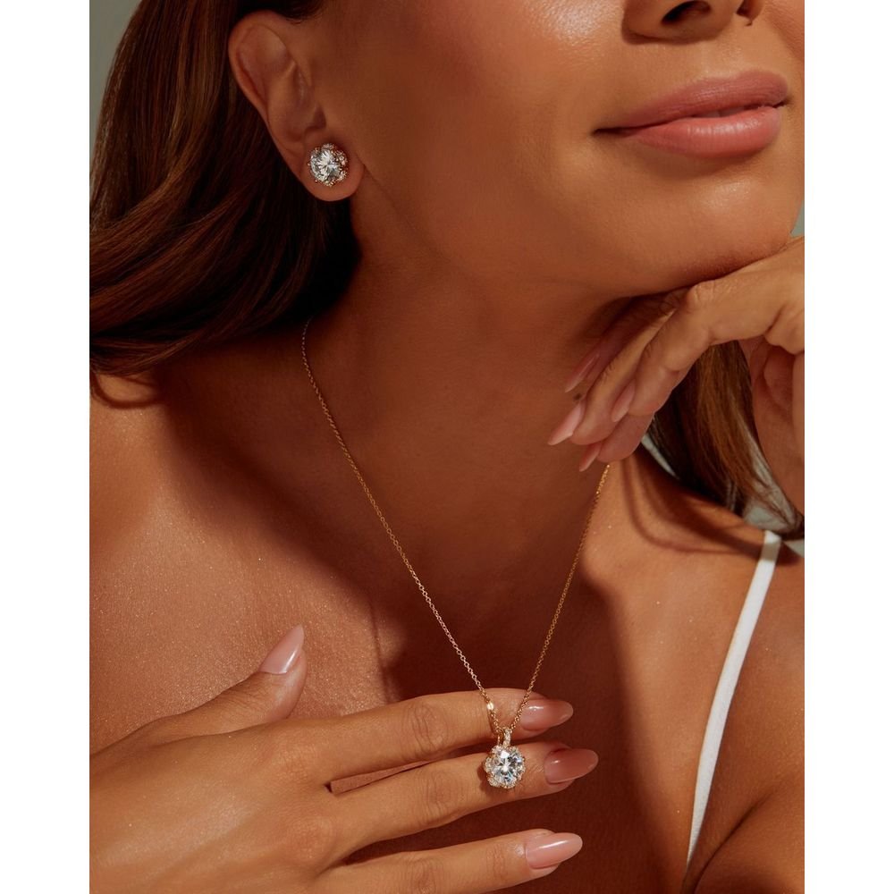 Conjunto Colar e Brinco Roseta de Zircônia Semijoia Dourado 3