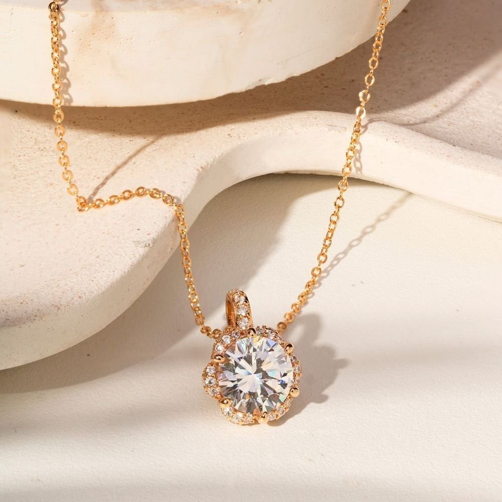Conjunto Colar e Brinco Roseta de Zircônia Semijoia Dourado 4