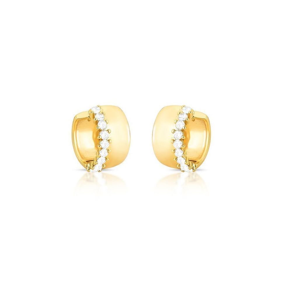 Brinco Argola Lisa e Zircônias Semijoia Banho Ouro
