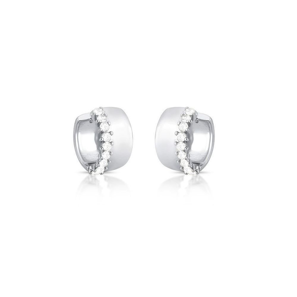 Brinco Argola Lisa e Zircônias Semijoia Banho de Ródio