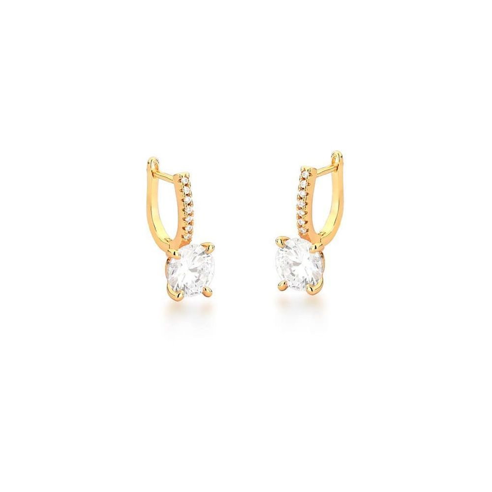 Brinco Argola Com Cristal Zircônia Semijoia Banho Ouro