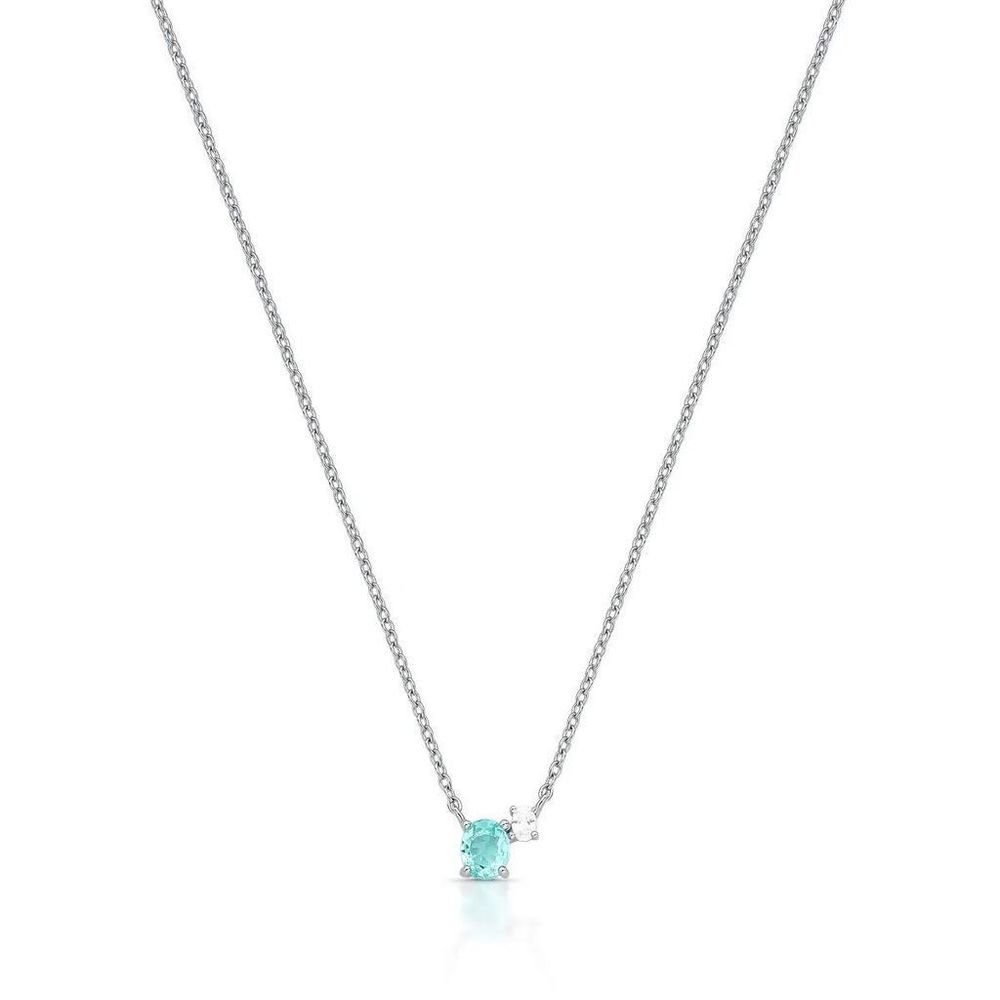 Colar Pingente ZircôniasTurmalina Aqua em Prata 925