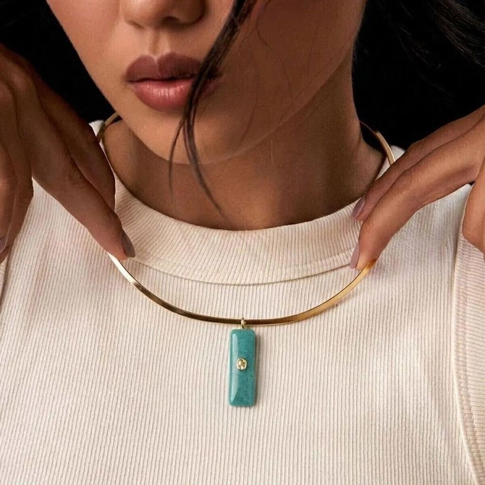 Pingente Pedra Natural Slim Amazonita Verde Semijoia Verde 2