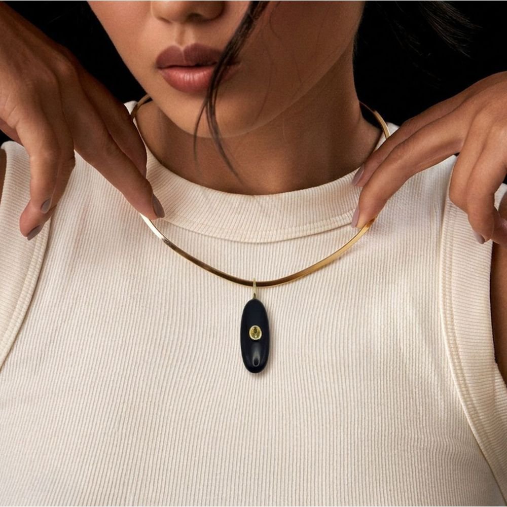Pingente Pedra Natural Onix Semijoia Preto 2