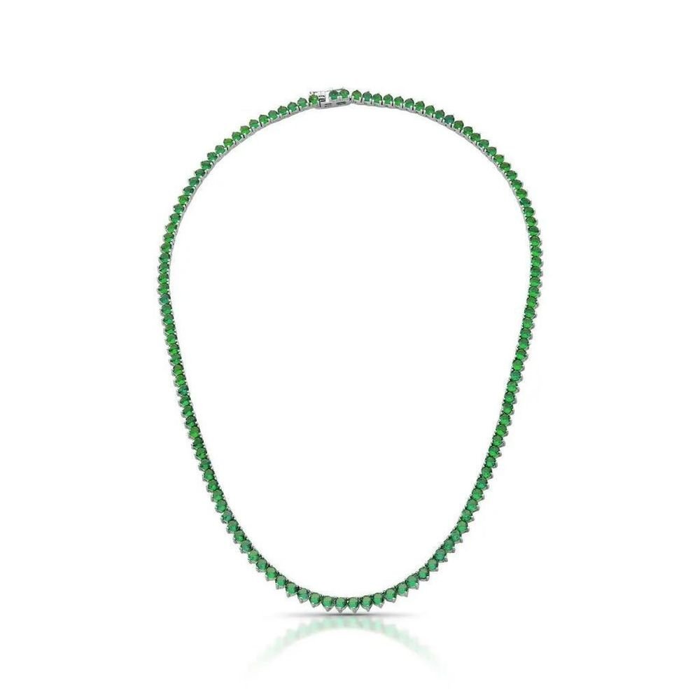 Colar Riviera 3 Garras Verde Esmeralda Semijoia Banho Rodio