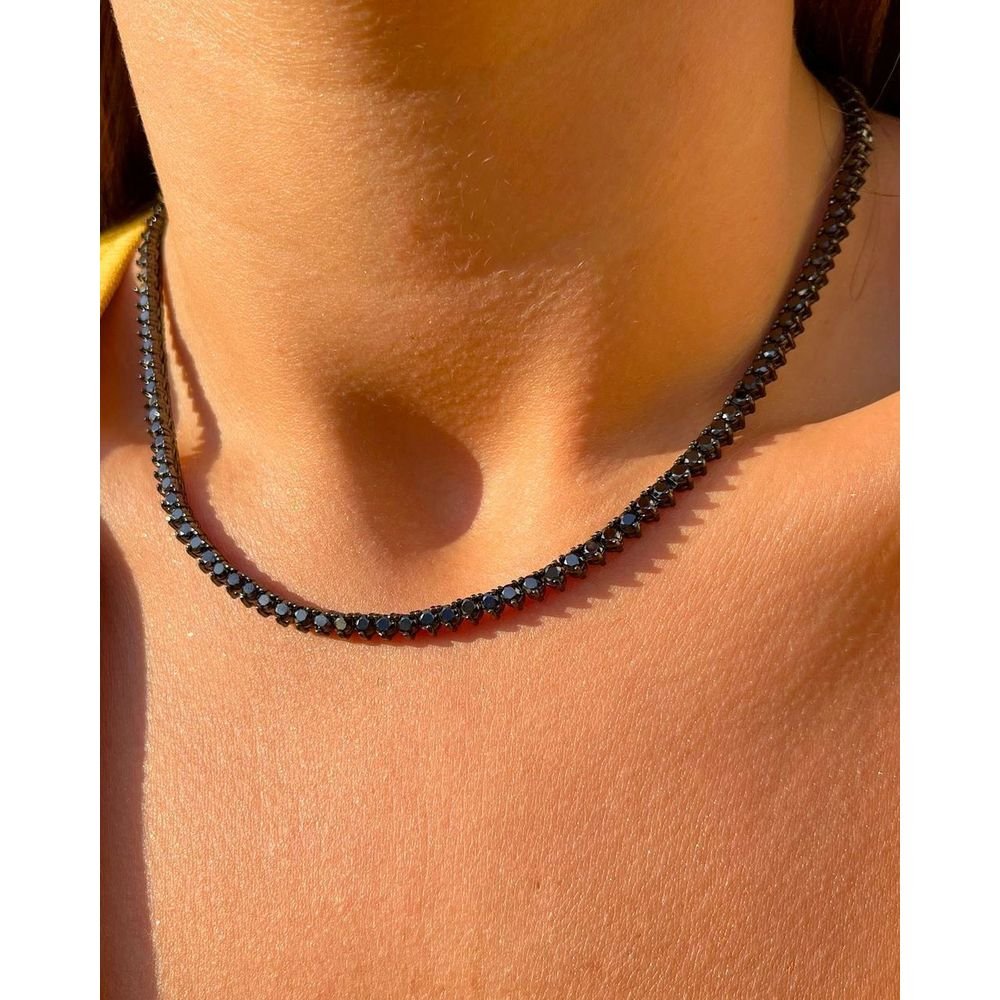Colar Riviera 3 Garras Zircônias Negras Semijoia Rodio Negro Preto 2