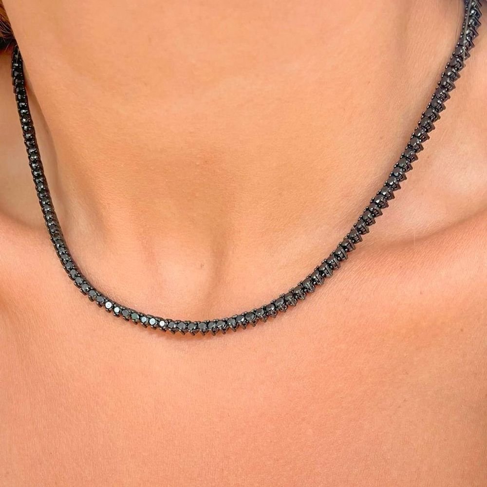 Colar Riviera 3 Garras Zircônias Negras Semijoia Rodio Negro Preto 4