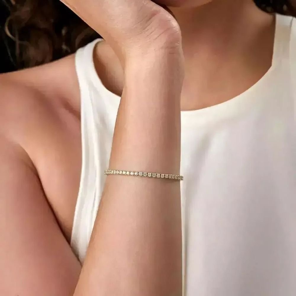 Pulseira Riviera Fina Semijoia Banho Ouro Fecho Gaveta Dourado 2