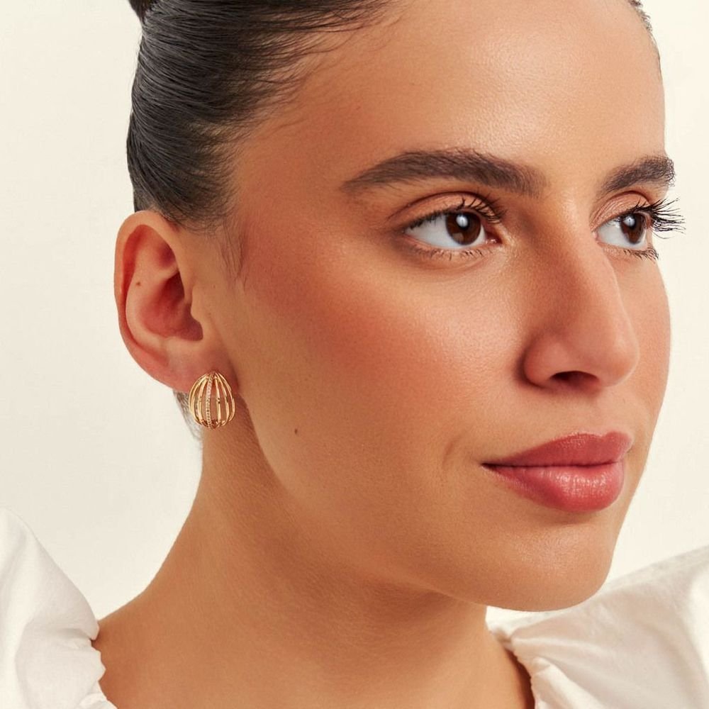 Brinco Cordel Detalhes Zircônias Banhado a Ouro 18k Dourado 2