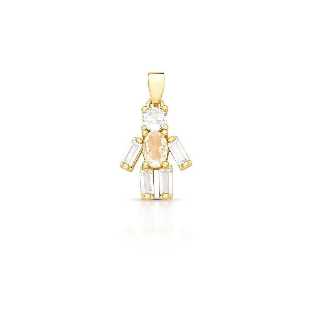 Pingente Filho Menino em Cristais Semijoia Banhada Ouro 18k