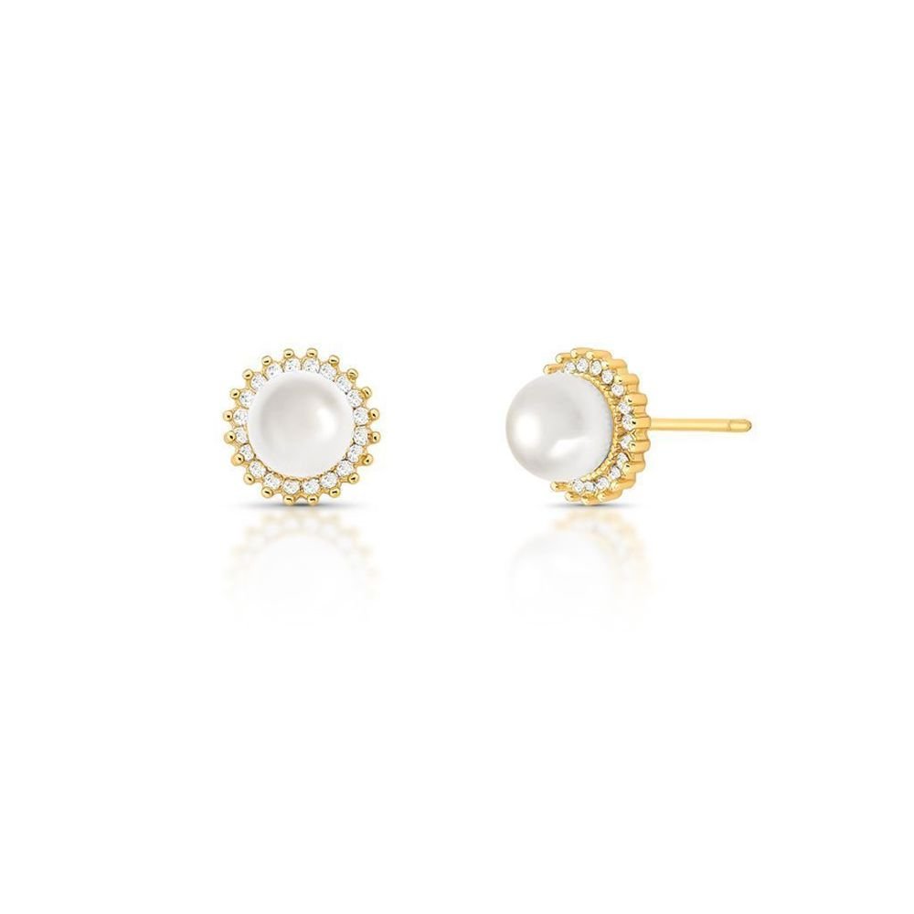 Brinco Pérola Shell Com Zircônias Banhado a Ouro 18k