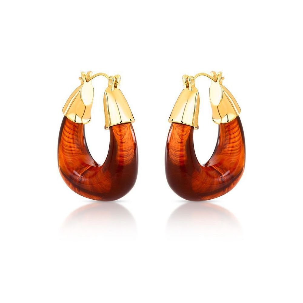 Brinco Argola com Resina Âmbar Banhada a Ouro 18k