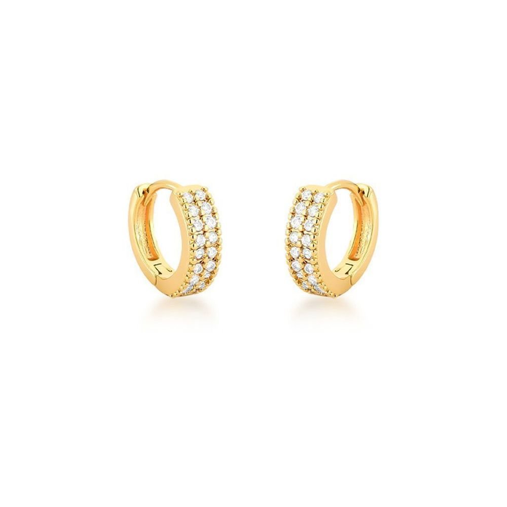 Brinco Argola com 2 Fileiras Zircônias Banhada a Ouro 18k