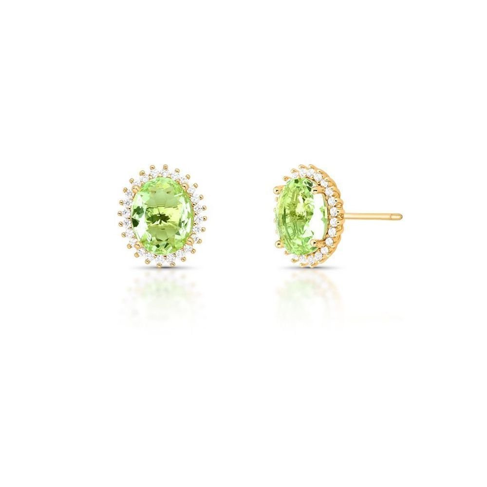 Brinco Luxo Cristal Oval Verde com Zircônias Banho Ouro