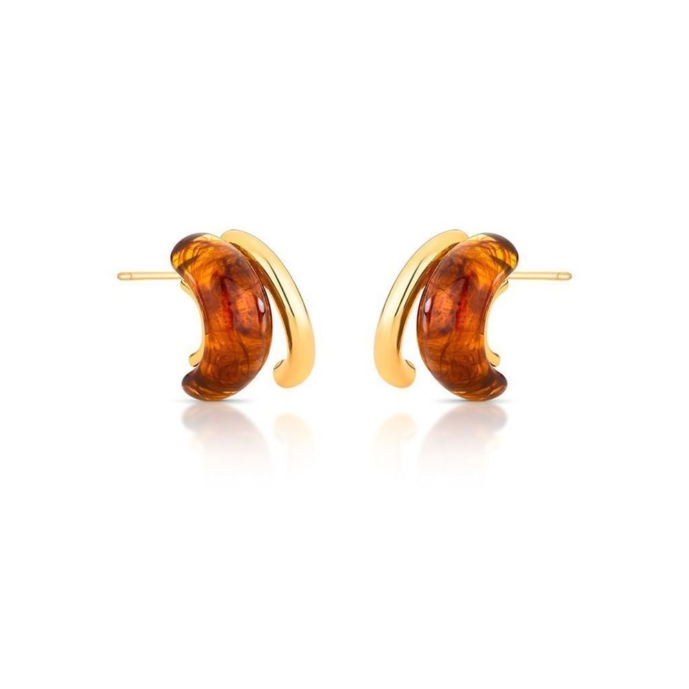 Brinco Duo Argola com Resina Âmbar Banhada a Ouro 18k