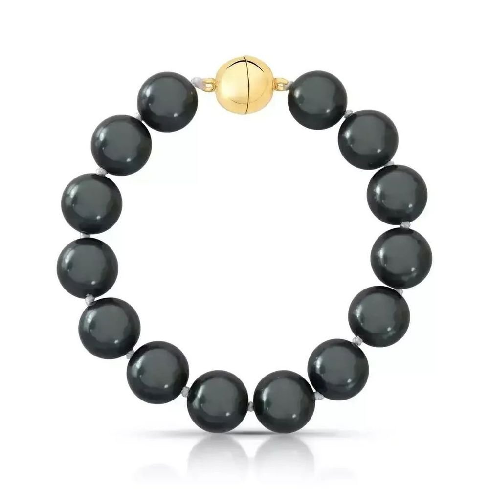 Pulseira em Pérolas Shell Negras Semijoia Banhado a Ouro 18k