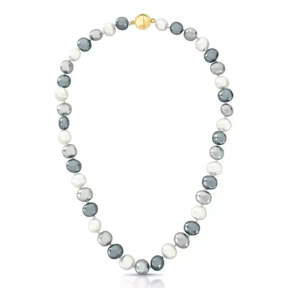 Colar Pérolas em Shell Brancas e Grafite Banhado a Ouro 18k