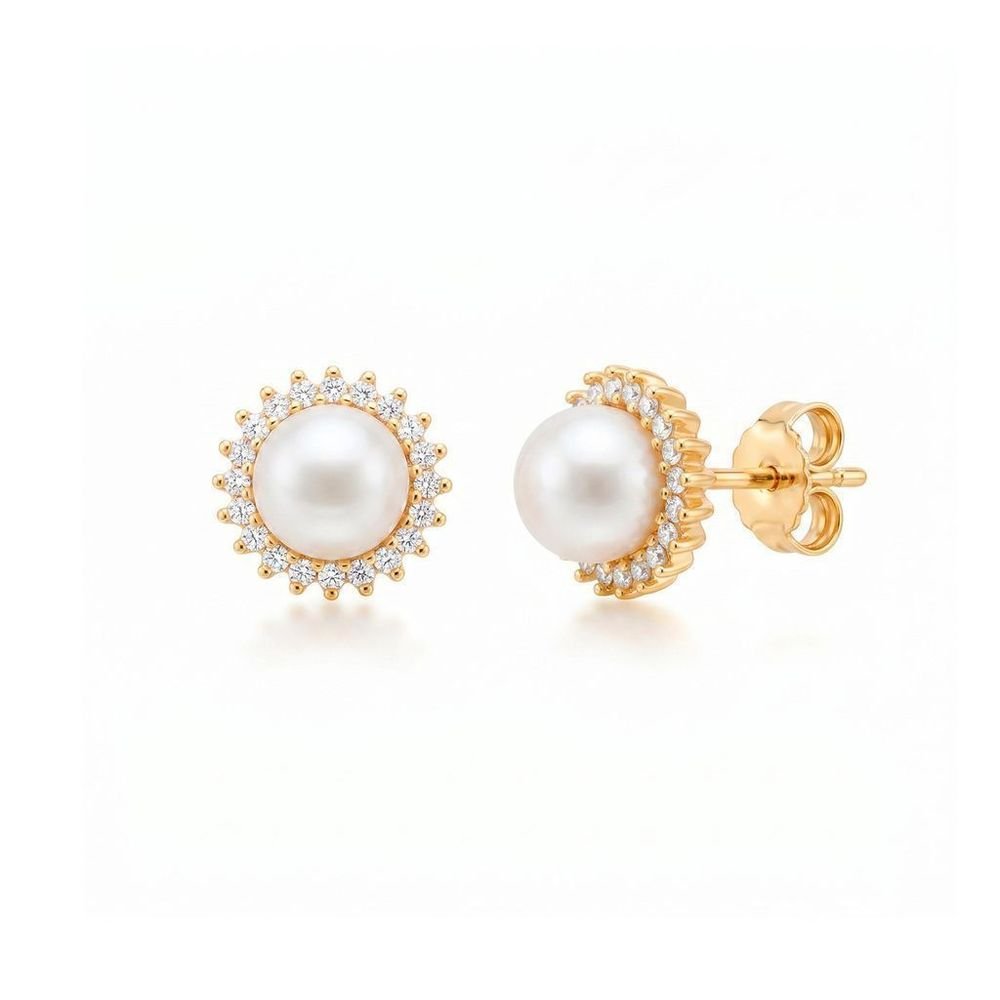 Brinco Clássico — Pérola Shell e Zircônias Banhado a Ouro 18k
