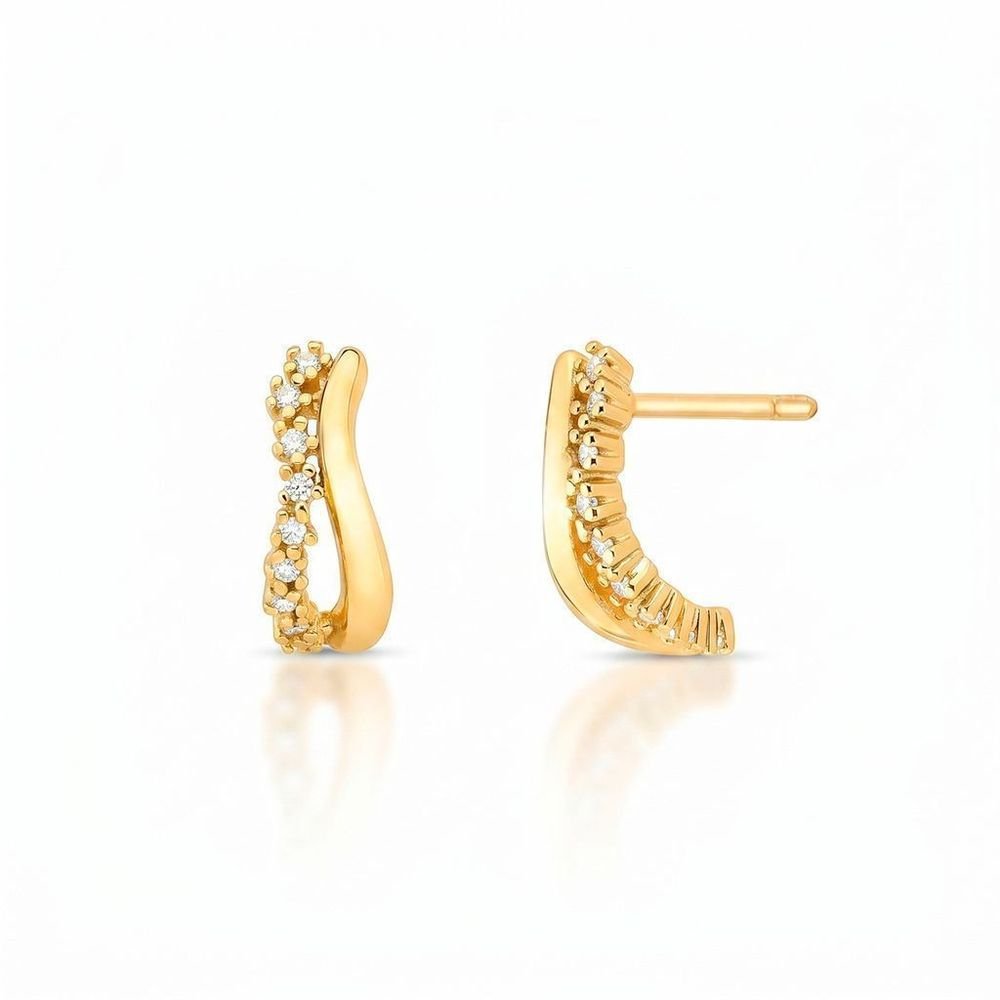 Brinco Curvo Liso e Zircônias Banhado a Ouro 18k