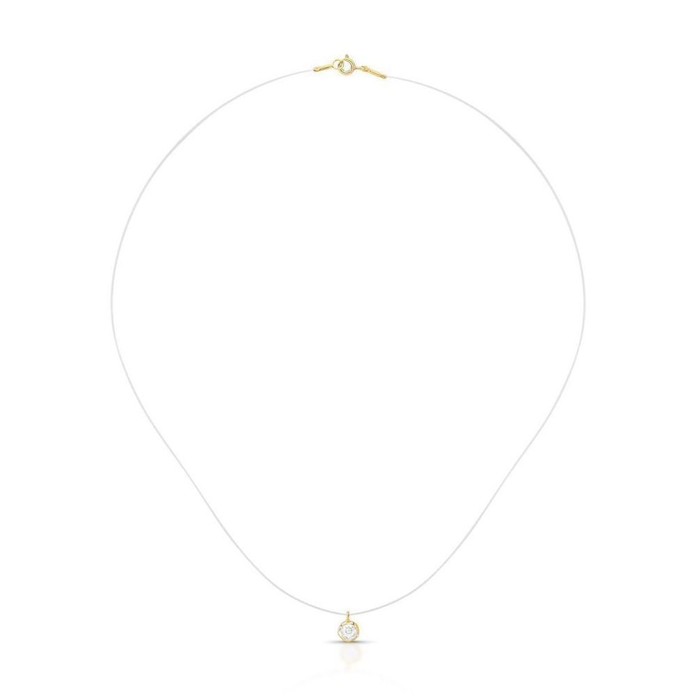 Colar Ponto de Luz Zircônia Fio Invisível Banhado a Ouro 18k
