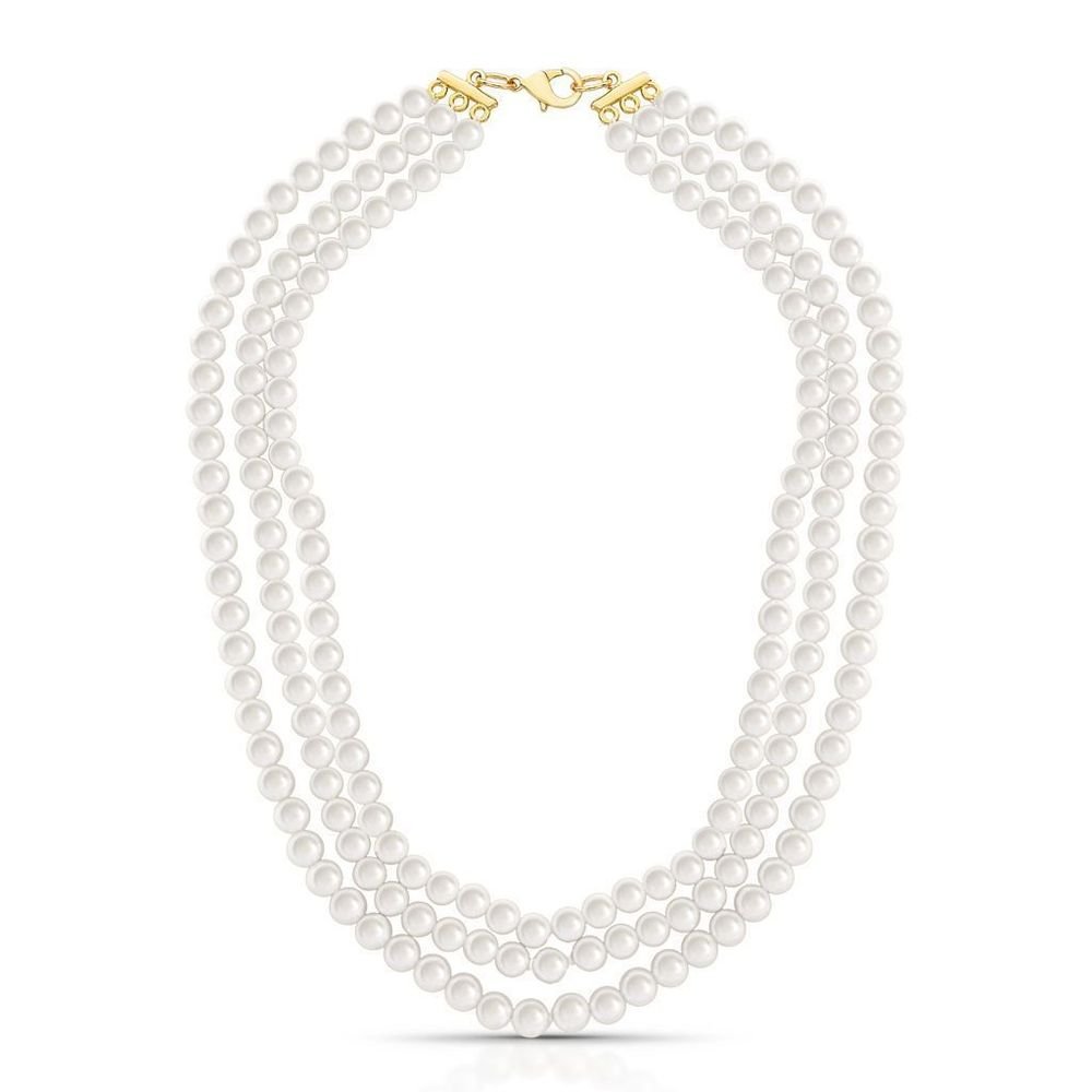 Colar Triplo Fio em Pérolas Shell Banhado a Ouro 18k