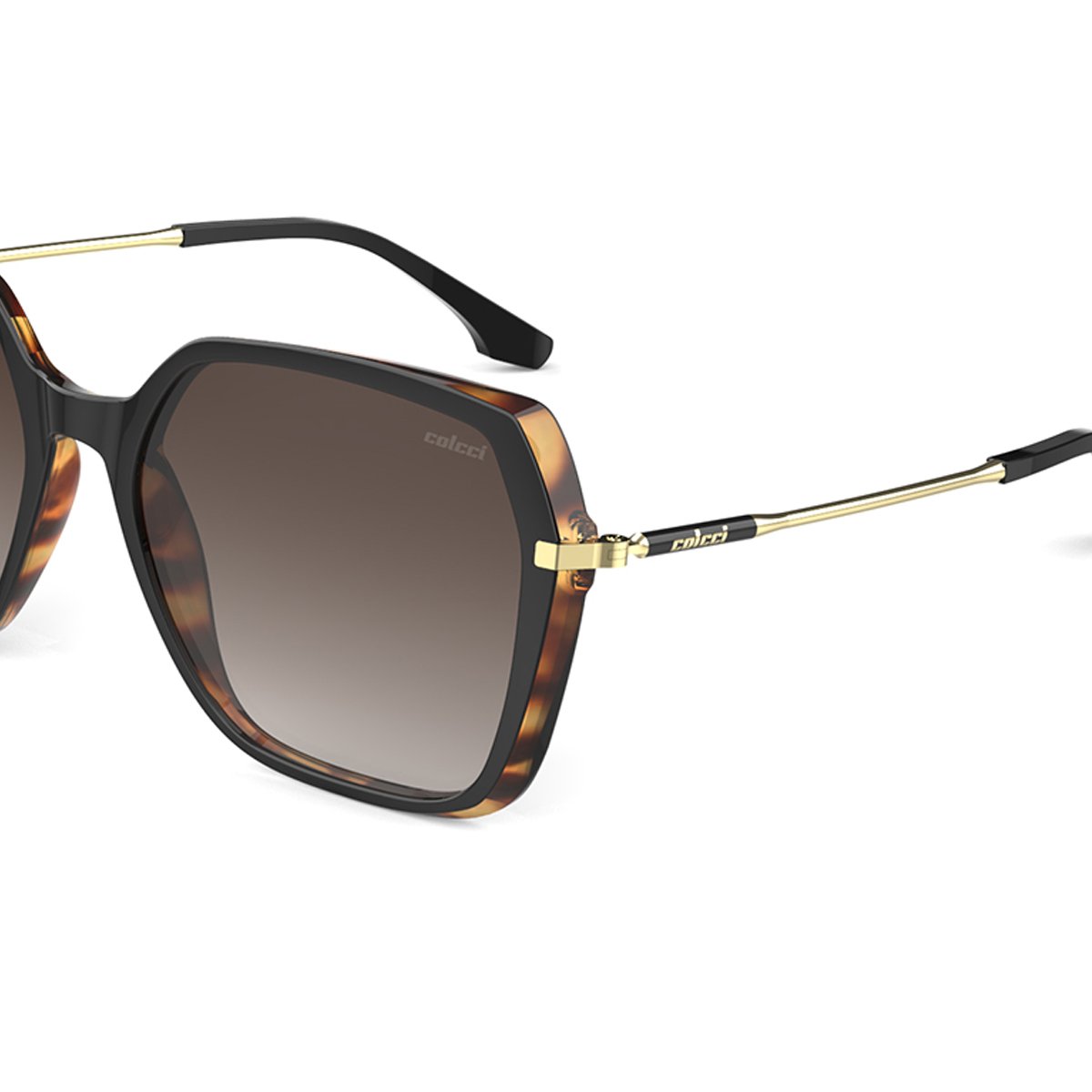 Oculos Solar Colcci Stela C0167agt34 Preto Demi Bege Brilho Lente Marrom Degrade Preto 3
