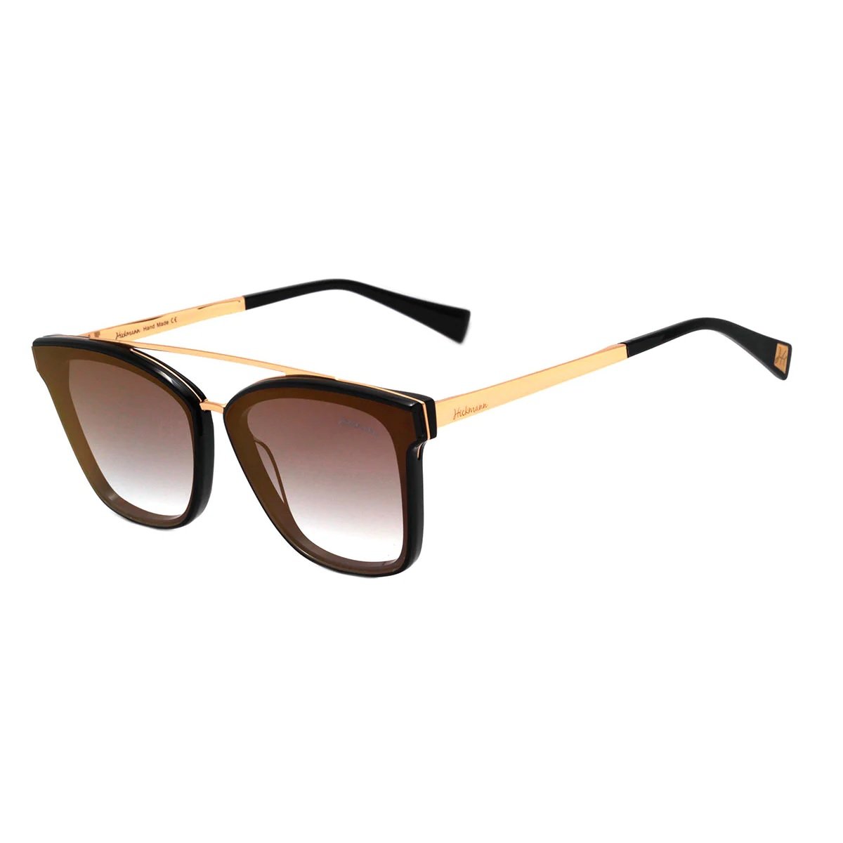 Oculos Solar Hickmann Hi9081 A01 Preto Brilho Lente Marrom Degrade Espelhada Preto 1