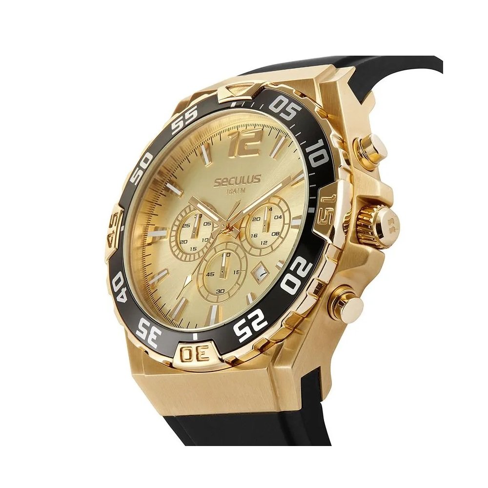 Relogio Seculus Masculino Esportivo Cronografo 20779gpsvdu5 Dourado 2