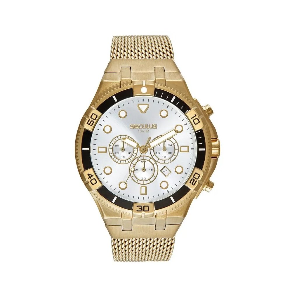 Relogio Seculus Masculino Dourado Cronografo 44183gpsvda1